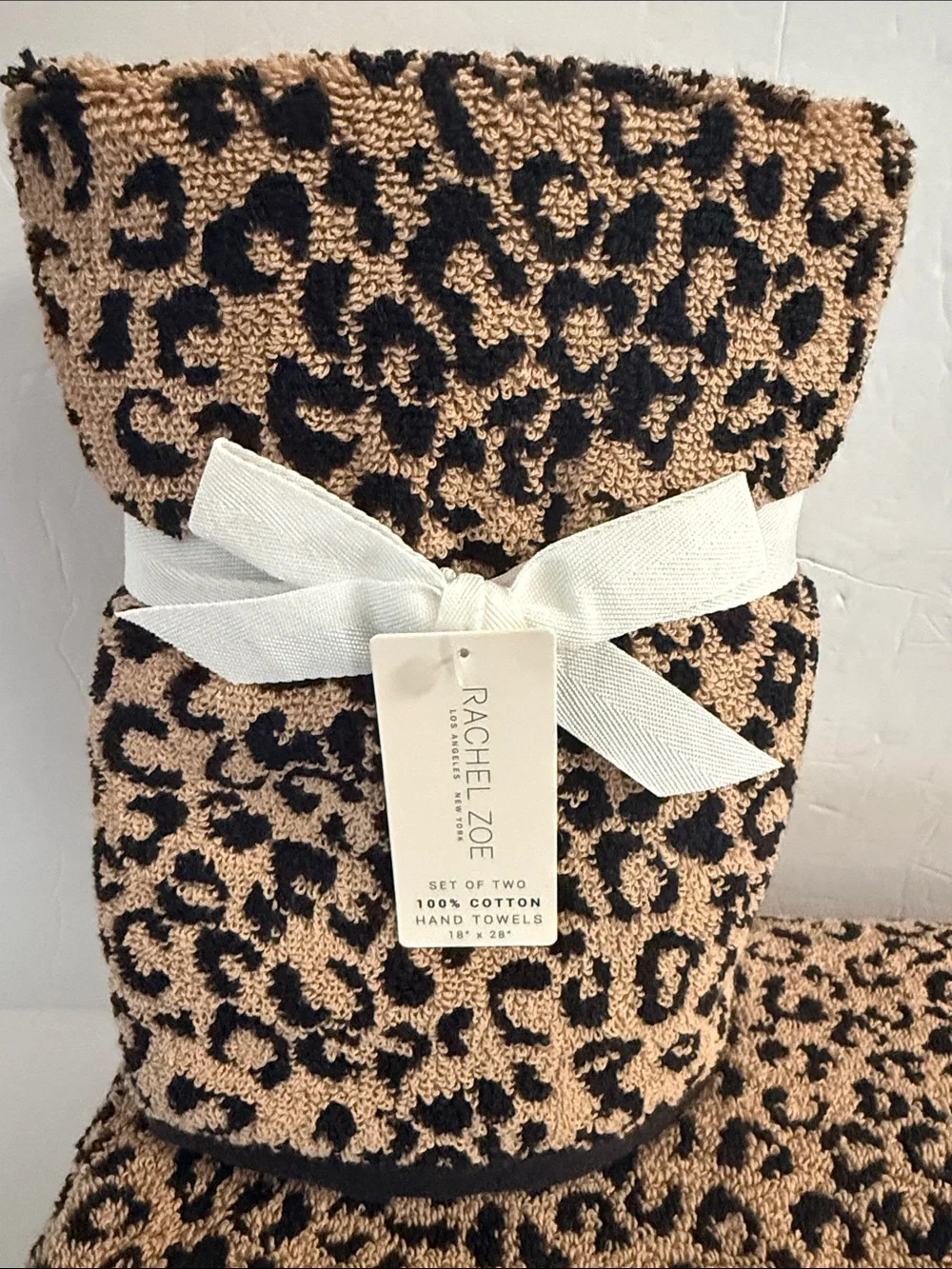 NWT Rachel Zoe 8 Piece 100% Cotton Bath Towel Set Black Tan Leopard Animal Print